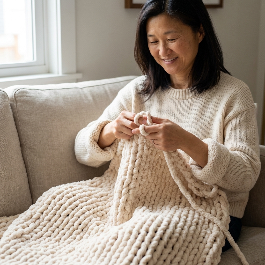 DIY Chunky Knit Blanket (Arm Knitting, No Needles)