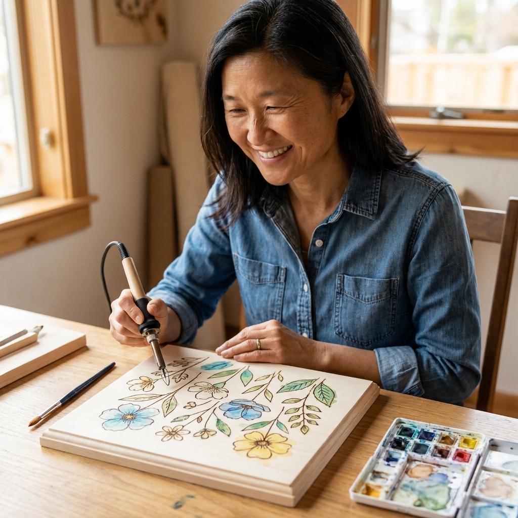Woodburning and Watercolor Together